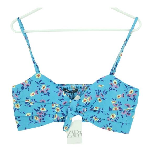 NWT XL Zara Summer Blue Floral Front Knot Crop Top - Picture 4 of 8